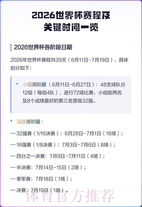 2026世界杯每日赛程一览最新时间表查询入口